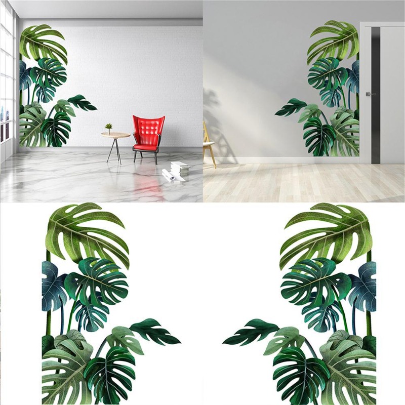 Pvc Panel Background - 大北欧グリーンリーフウォールステッカーリビングルーム寝室の背景家の装飾アートリムーバブル PVC 環境に優しいデカール壁画