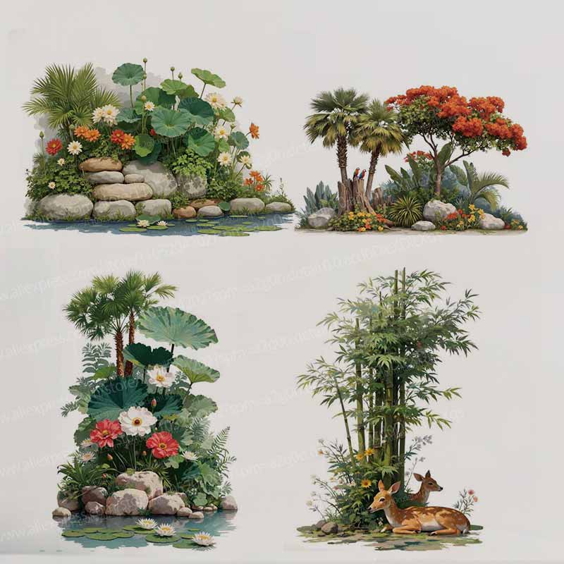 Pvc Panel Background - 熱帯植物の花の木の壁のステッカー自己粘着性の新鮮なシンプルな背景装飾ホームガーデン用 AA413