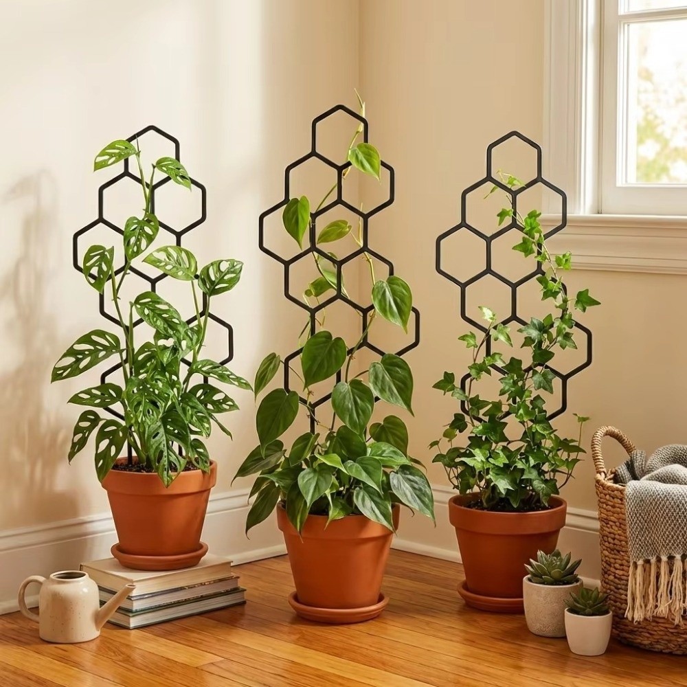 Vine Climbing Plastic - ハニカムデザインの植物トレリス、防錆プラスチック製ガーデンクライミングフレーム、鉢植えのつる性植物や花のサポート、屋内外兼用トレリス
