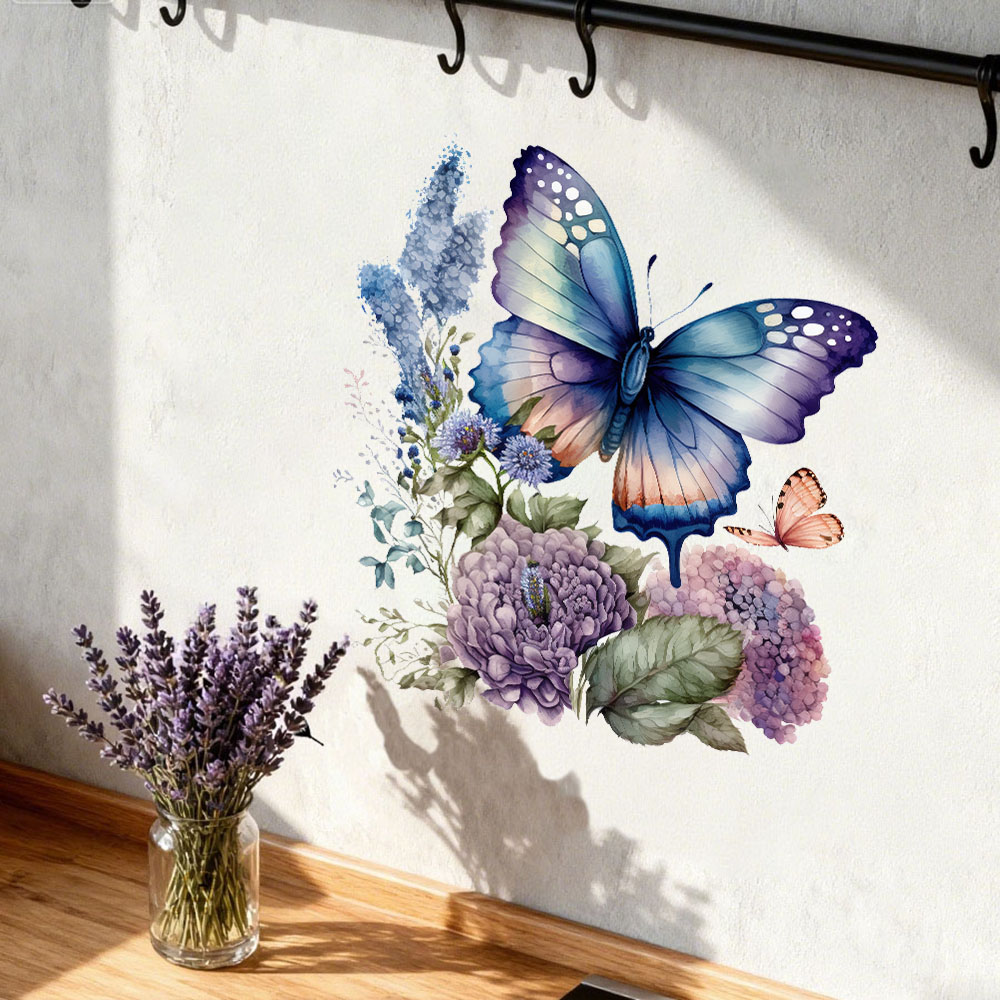 水彩蝶花ウォールステッカーデカール花柄動物寝室リビングルーム - Pvc Panel Background のレビューと価格