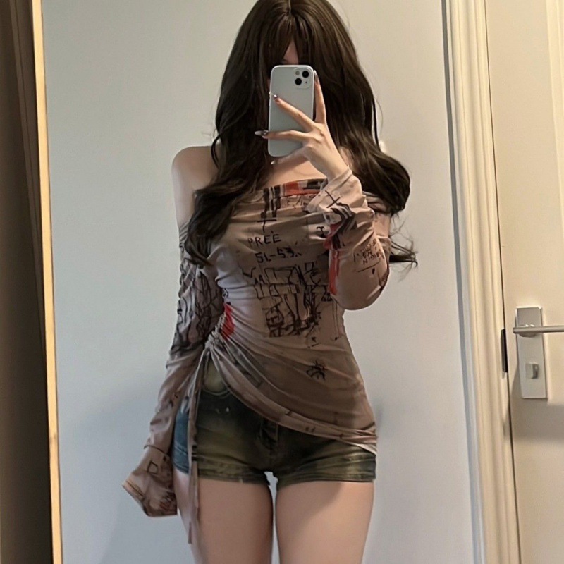 長袖Tシャツ スパイシーガールスタイル ワンショルダー レデ - Screen Top Mesh のレビューと価格