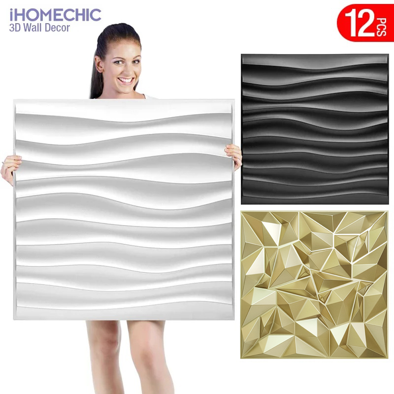 12枚 50x50cm シャンパンゴールドカラー 3Dウォー - Pvc Panel Background のレビューと価格