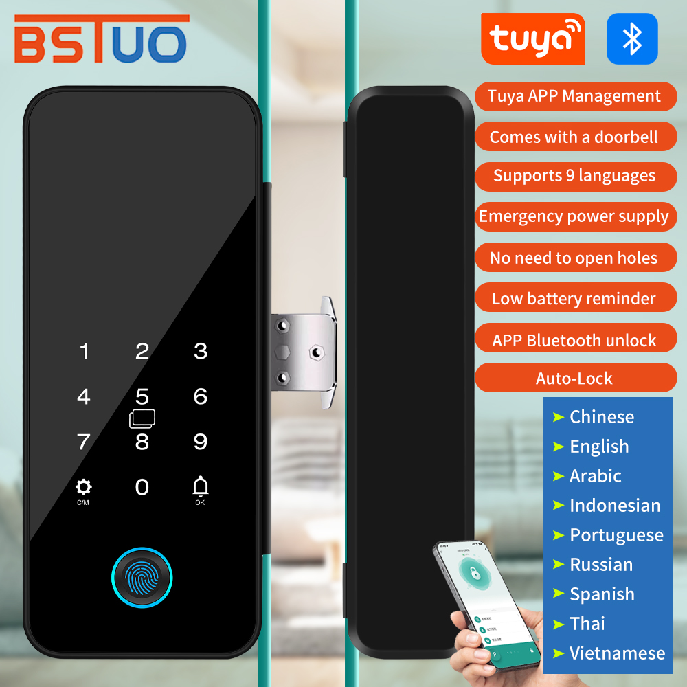 多機能スマートガラスドアロック電子デジタル生体認証指紋Tuy - Glass Door Hinge のレビューと価格